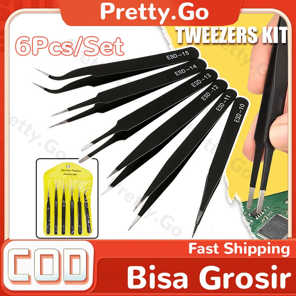 3/6 pcs/set pinset tweezer Pinset Presisi Stainless serbaguna