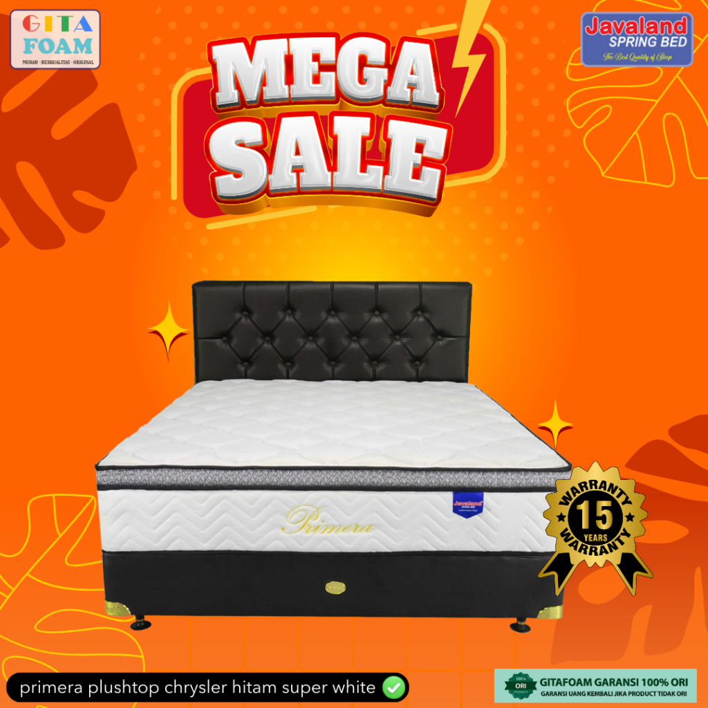 TERMURAH SPRINGBED PRIMERA PLUSHTOP SUPER WHITE CHRYSLER HITAM [JAVALAND] Garansi 15 tahun (Springbe