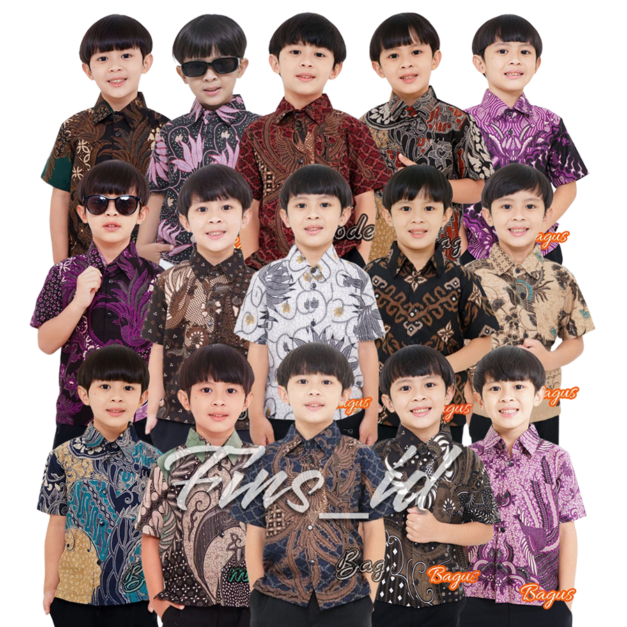 Kemeja Hem Batik Kids Anak Laki-laki Lengan Pendek Kerah Sanghai Bahan Adem Enak Dipakai Anak Kecil 