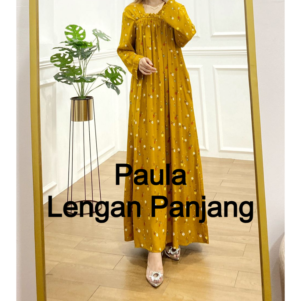 [DASTER TANGAN Lengan PANJANG LD120 PAULA - Rayon Motif Premium Grade A] Daster Gamis Dress Rayon Ca