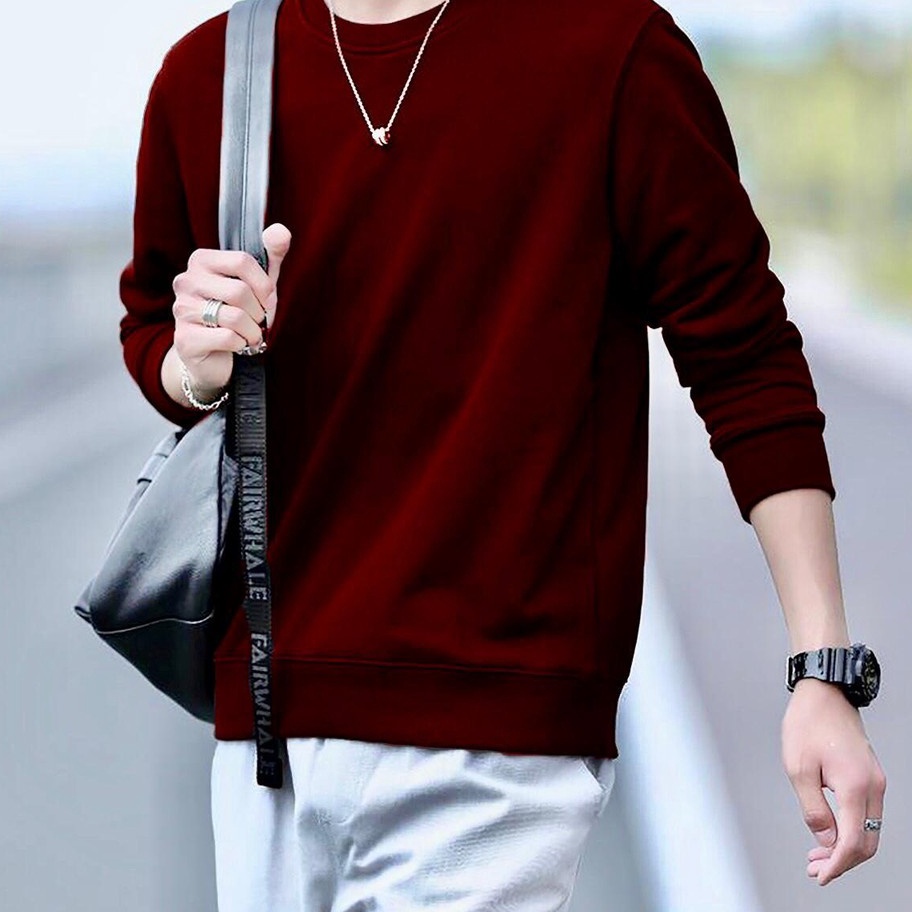 Kode AIM255 Promo Sweater Pria Keren Kaos Pria Polos Panjang Kaos Pria Distro Sweater Cowok Kaos Pri