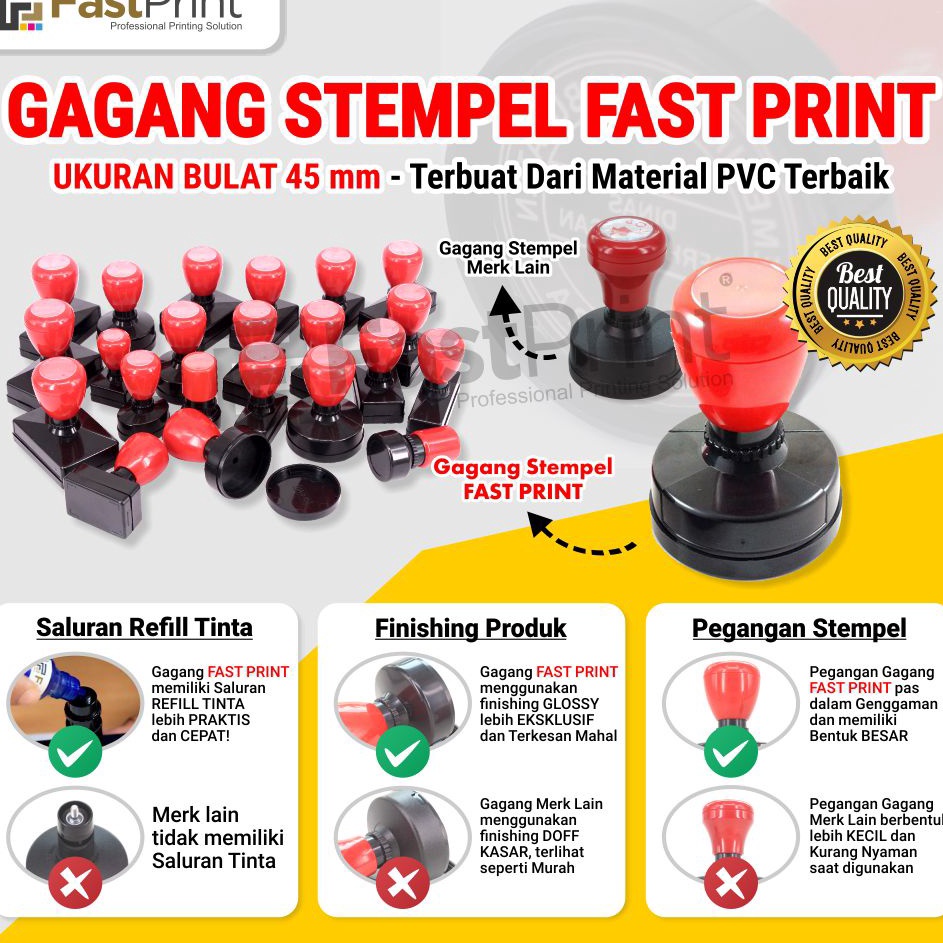 

Gagang Stempel Flash Kilat Warna Ukuran Bulat Diameter 45 MM