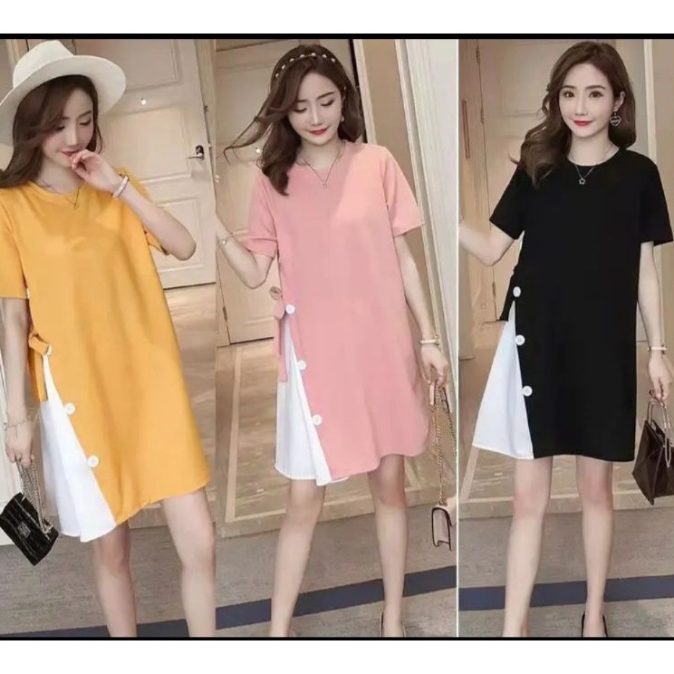 Diskon Bumil Button 645 Pink  Kuning  Hitam  Daster Hamil  Baby Doll  Baju Hamil  Gaun Bumil Terkini