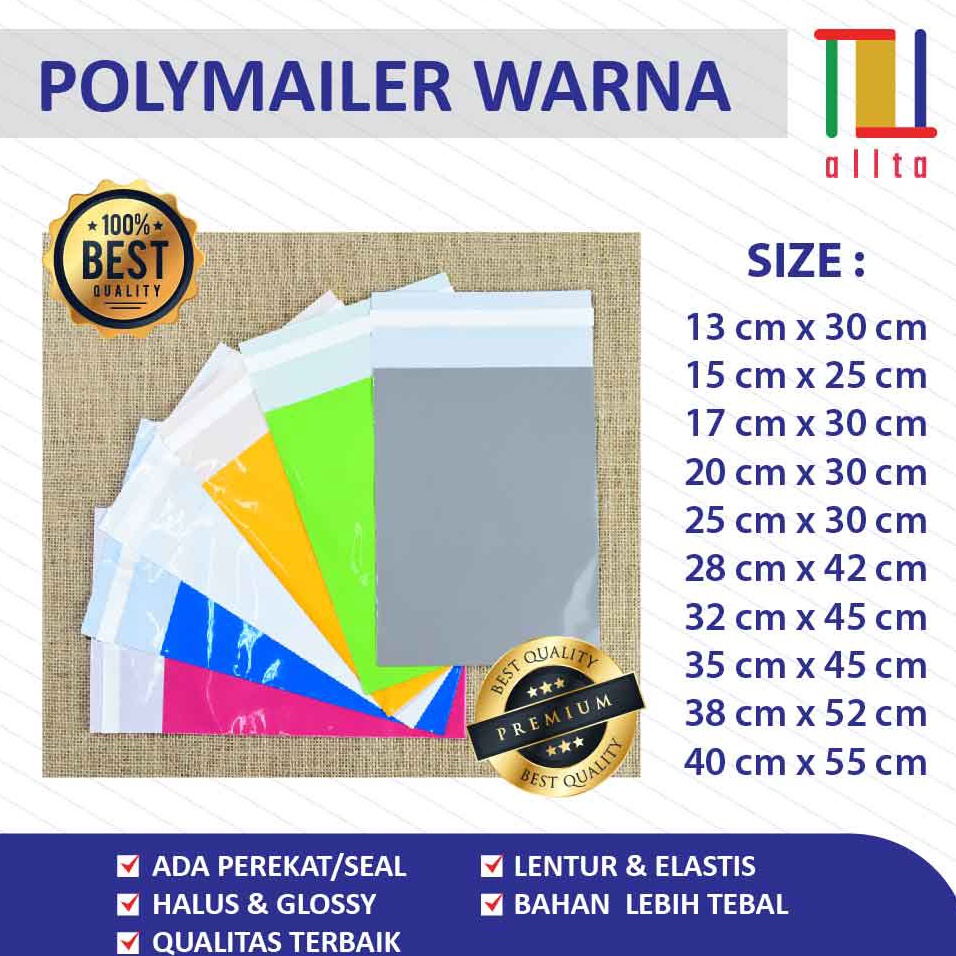 

Bestseller Polymailer kantong kemasan amplop plastik tebal 13X3 WARNA PREMIUM 1 PCS GLOSSY mewah elegan 7A