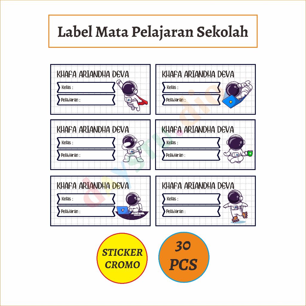 

30 LABEL MATA PELAJARAN SEKOLAH ANAK ASTRONAUT SPIDERMAN BATMAN PIKACHU