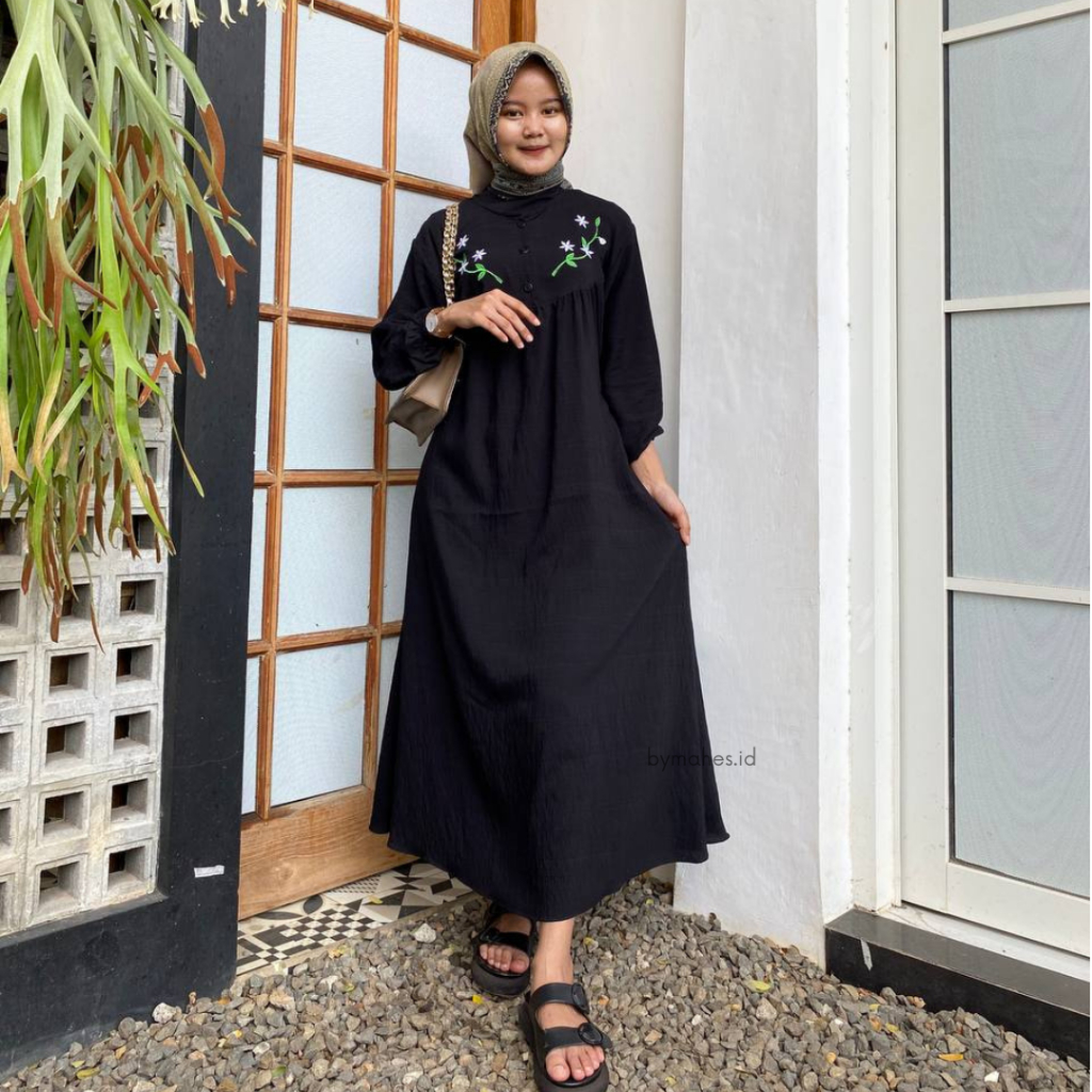 Midi DRESS Sofia bahan polo linen LD 110 dan 120