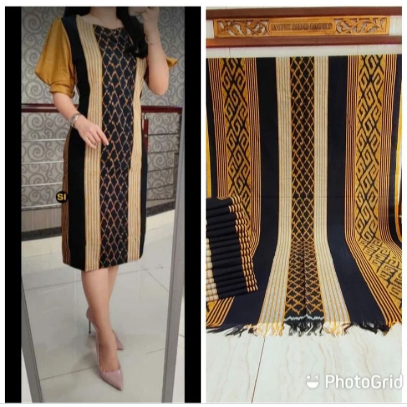 DRESS TENUN ETNIK BAJU TENUN PESTA KEKINIAN MIX TOYOBO