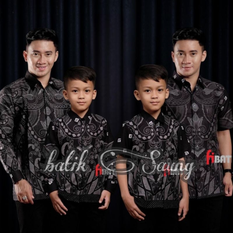 Couple Kemeja Batik Ayah & Anak Laki-Laki Usia 2 - 12 Th | Katun Adem Warna Hitam Elegan