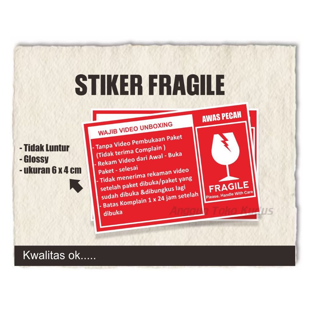 

stiker fragile murah | Sticker Unboxing Pengiriman Stiker Fragile Wajib Video Unboxing Stiker Segel Unboxing | ukuran 6 x 4 cm