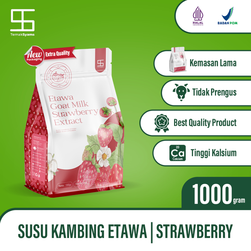 

Susu kambing etawa ternak syams varian rasa stroberi 1000 gram