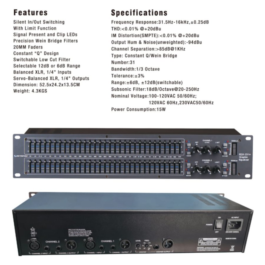 Equalizer ZETAPRO EQX 231+ EQX231+ EQX-231 + Subwoofer Original