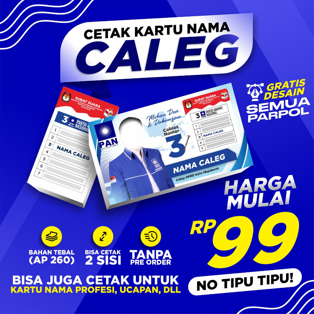 

Kartu Nama Custom Caleg / Kartu Nama Pemilu / Kartu Nama Custom / Kartu Nama Kampanya