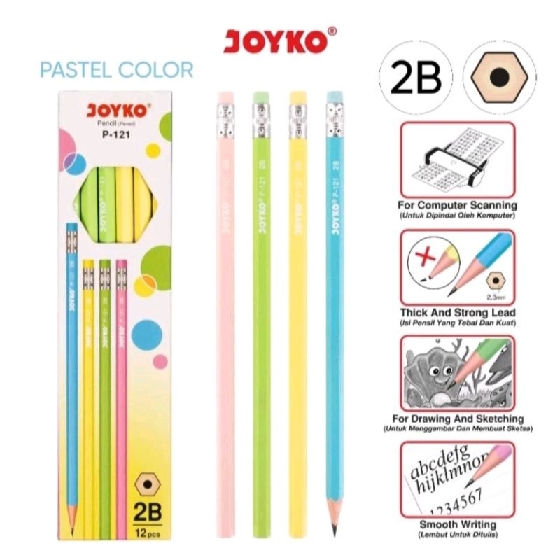 

1 PAK ISI 12 PENSIL 2B JOYKO P-121 PENSIL LUSINAN PENSIL PASTEL PENSIL LUCU PENSIL HEXAGONAL