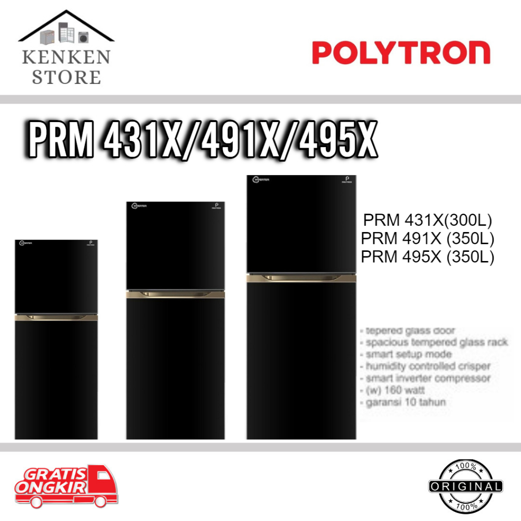 KULKAS POLYTRON 2 PINTU  BIG LITER PRM431X/PRM491X/PRM495 INVERTER