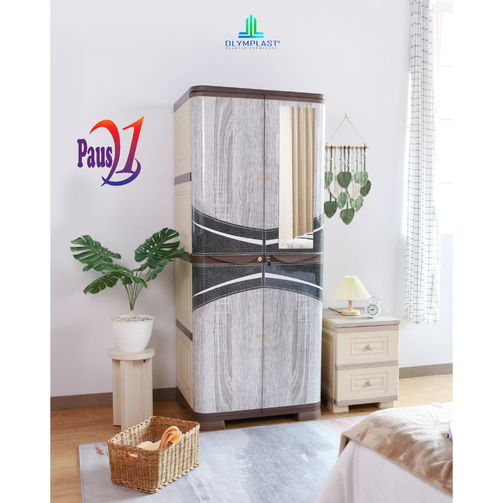 Olymplast SCOC Lemari Penyimpanan Pakaian Plastik 2 Pintu / Motif Wood