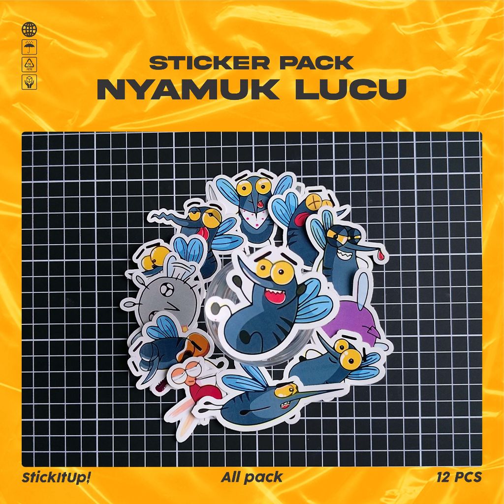 Stiker Pack Nyamuk Lucu Untuk Koper Laptop Skateboard
