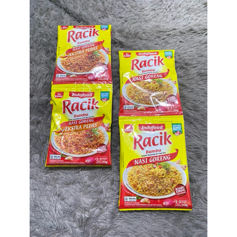 

racik Indofood bumbu nasi goreng instan ayam dan pedas renteng isi 10pcs