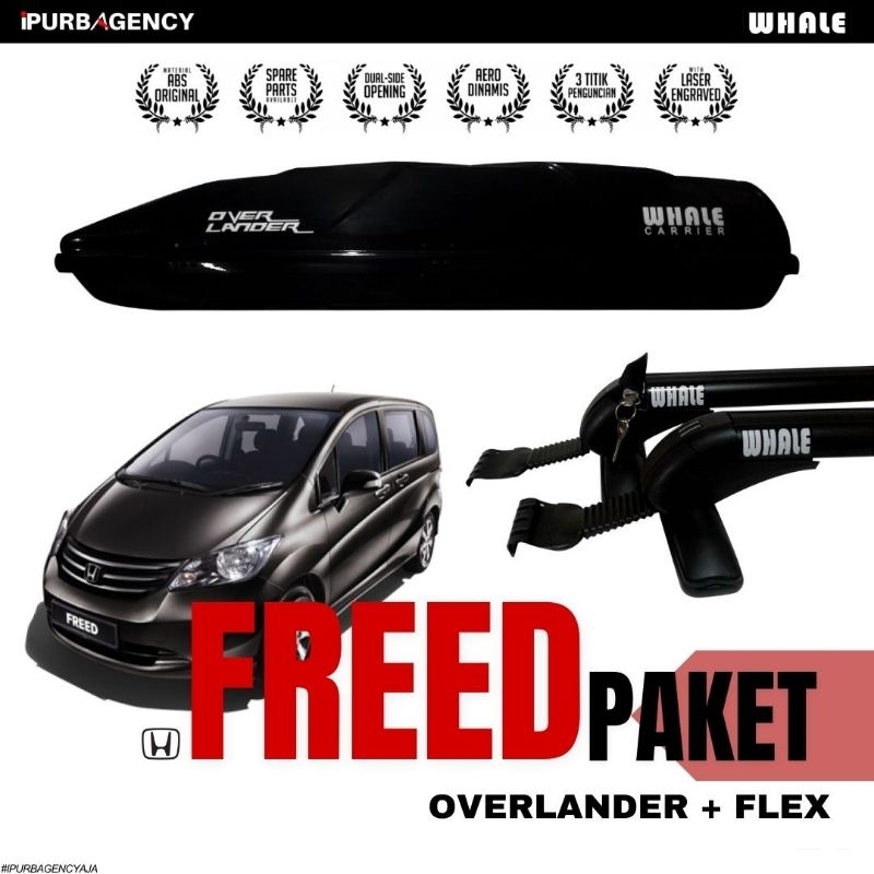 Paket Roof box Whale Overlander + Crossbar Flex: Honda Freed