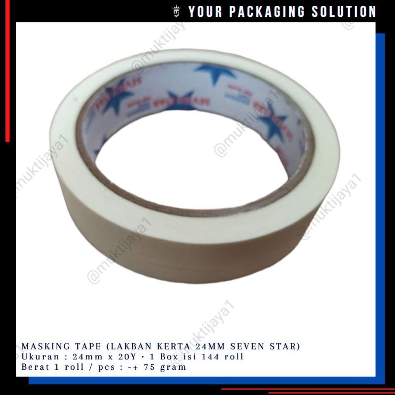 

LAKBAN KERTAS 24mm / MASKING TAPE LAKBAN KERTAS / ISOLASI KERTAS SEVEN STAR