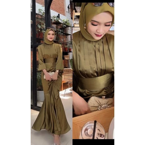 Dress Wanita | Dress Kondangan Wanita Vannya Serut | Dress Terbaru Warna Olive