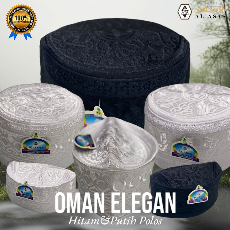 AL ASAS Peci Oman Elegan Hitam dan Putih Polos