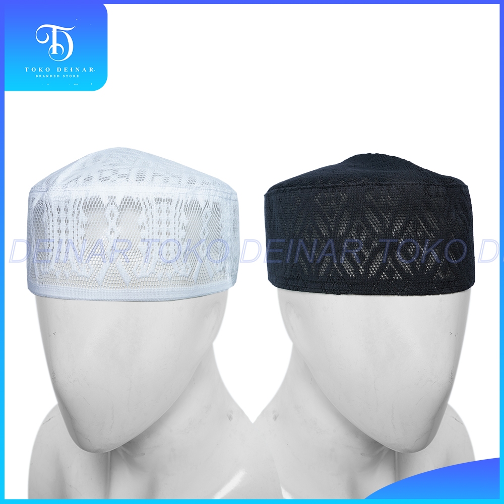 Peci Haji JARING Polos Kopiah Bulat Sholat Santri Pria Dewasa Anak Laki Hitam Putih Kopyah Pendek Mu