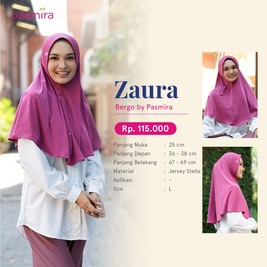 HIJAB PASMIRA BERGO DEWASA INSTAN ZAURA BY PASMIRA