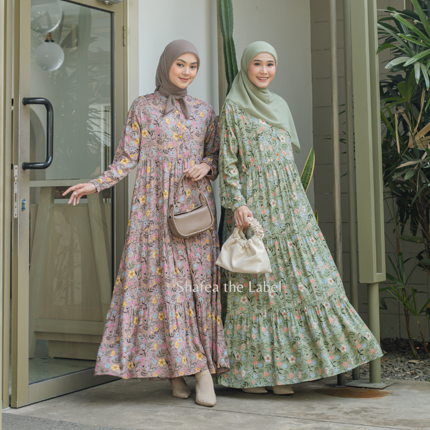 QIANA DRESS MUSLIM MOTIF BUNGA BY HUMAIRA STORE SURABAYA - GAMIS MUSLIM MOTIF BUNGA