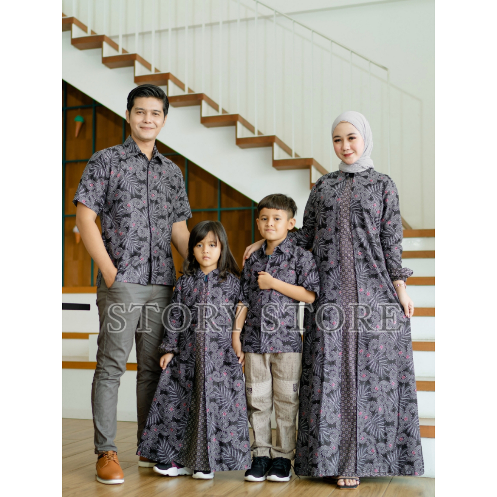 COUPLE GAMIS BATIK KELUARGA HEM UKEL ABU