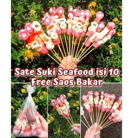 

sate mix seafood baso ikan isi 10 tusuk + saus bbq