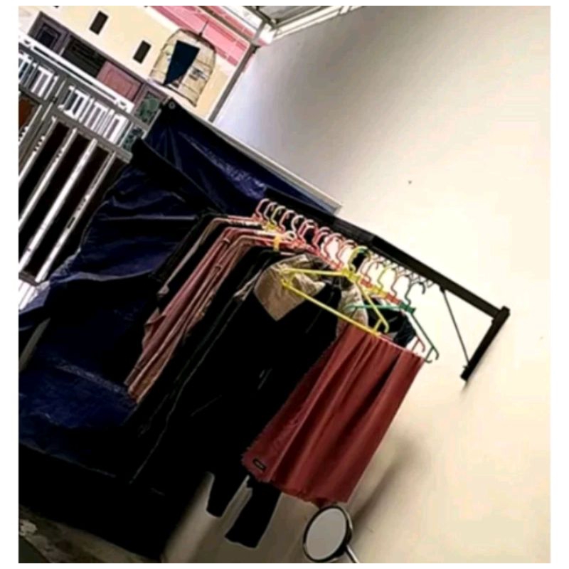 Jemuran baju handuk dinding gantung lipat besi portable minimalis