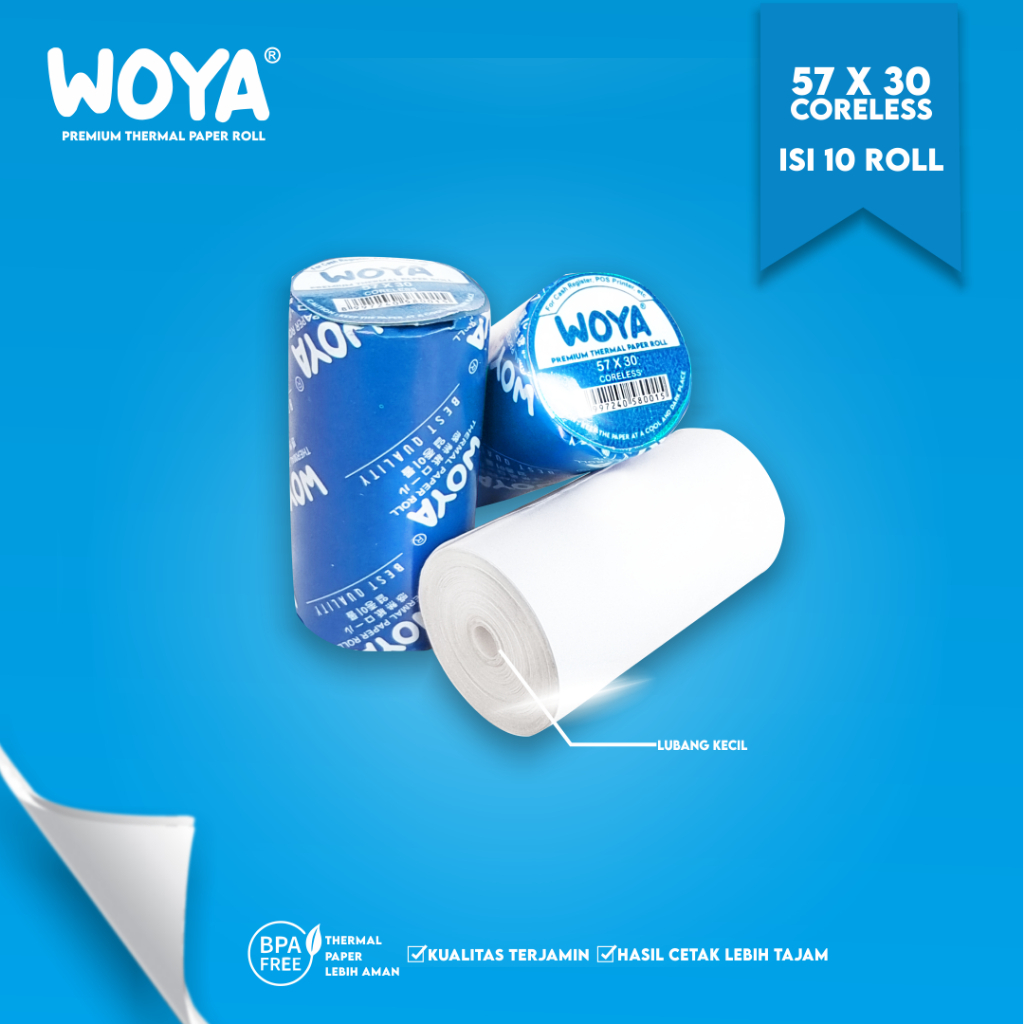 

KERTAS THERMAL WOYA 1 ROLL KERTAS STRUK THERMAL PAPER ROLL 57X30 TERMAL dan 58MM 58X30