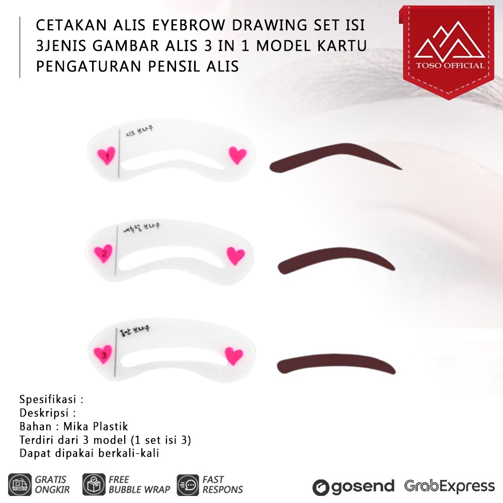 Cetakan Alis Eyebrow Drawing set isi 3Jenis Gambar Alis 3 in 1 Model Kartu Pengaturan Pensil Alis