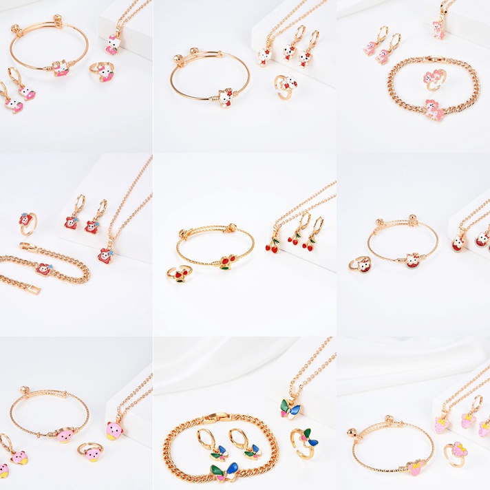 HYL JEWELRY 5pcs Kalung Titanium Set Anak Titanium Anti Karat Asli Perak Set AntingAnting Cincin Cou