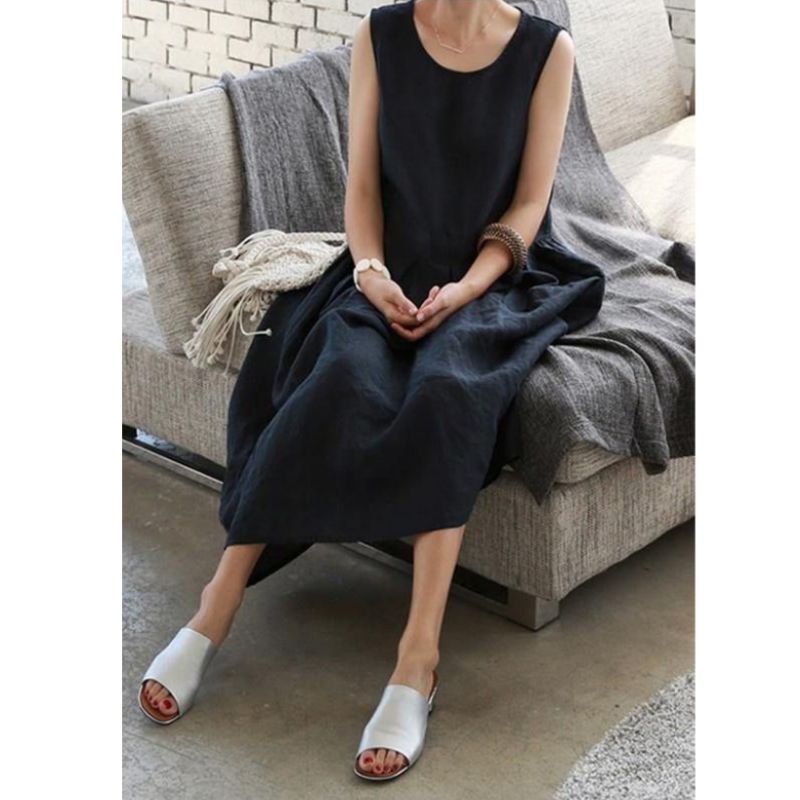 Longdress | Dress tanpa lengan | Dress polos hitam