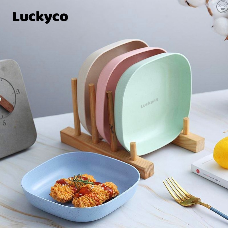 LUCKYMALL LUCKYCO Set 4 pcs Piring Kotak Mini 15 cm PIRING MAKAN SQUARE WHEAT STRAW BPA FREE MICROWA