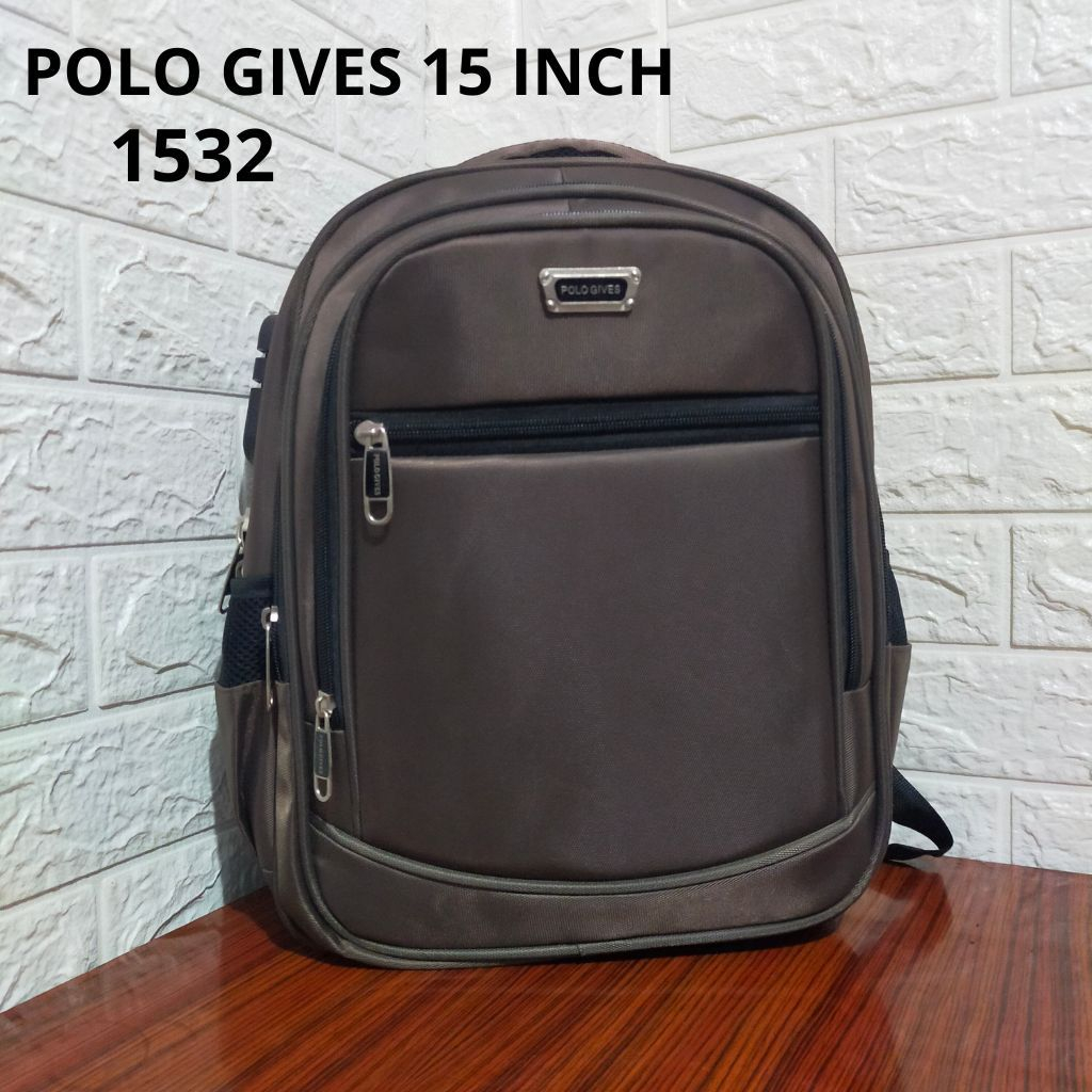 MURAH Tas Ransel Pria 15 Inch POLO GIVES- Gratis Raincover, Kabel USB, dan Kunci Tas
