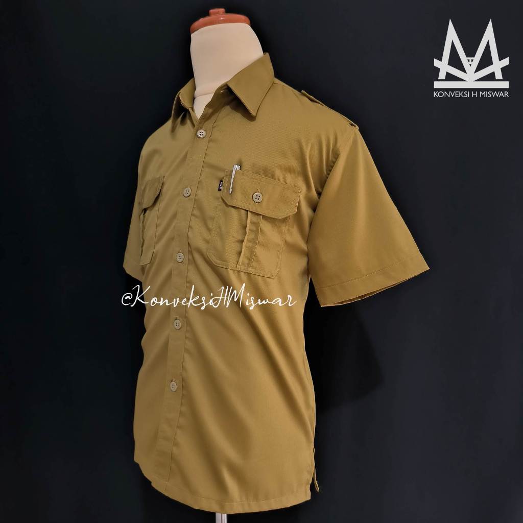 Seragam Kerja Pria Premium NG - Atasan Kemeja PEMDA Khaki Muda Lengan Pendek Dinas ASN PNS PDH Baju 