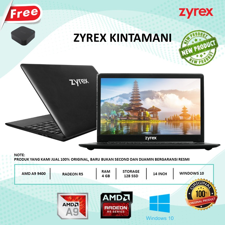 Zyrex kintamani amd a9 ram 4 gb ssd 128 gb 14 inch