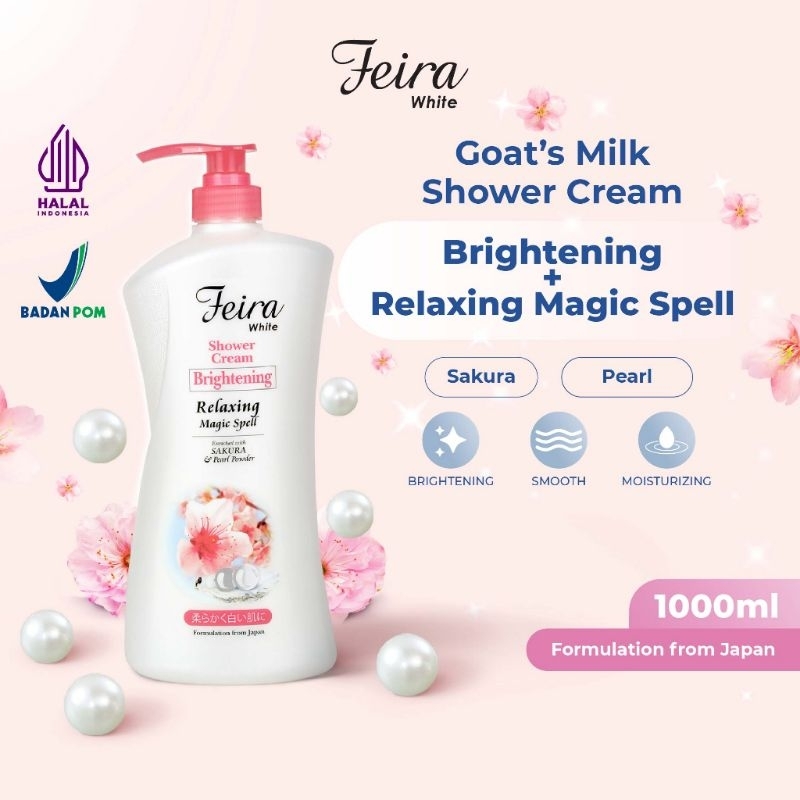 Feira white shower cream body wash brightening sakura goats milk 1000ml