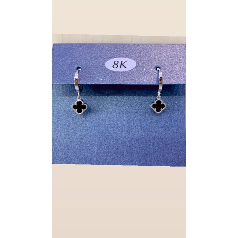 Anting jepit clover mas 22 8k mas putih
