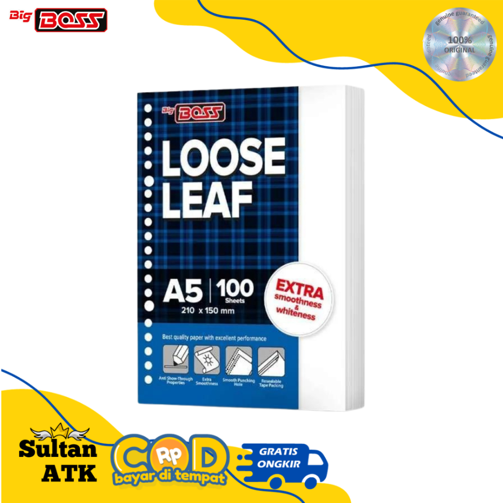 

ISI KERTAS BINDER A5 POLOS / LOOSE LEAF BIG BOSS A5 PLAIN 20 HOLES ( 100 SHEETS )