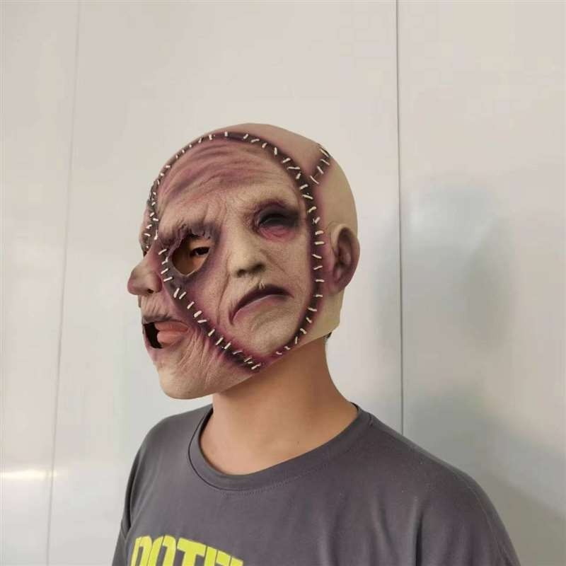 Topeng Wajah Manusia Tiga Sisi Topeng horor pesta Halloween Latex Maks