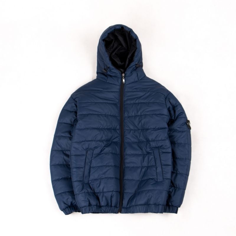Puffer Jaket Biru Navy / Jaket Gelembung Biru Dongker Tebal Pria Keren Hitam Hitam Parasut Polos Wat
