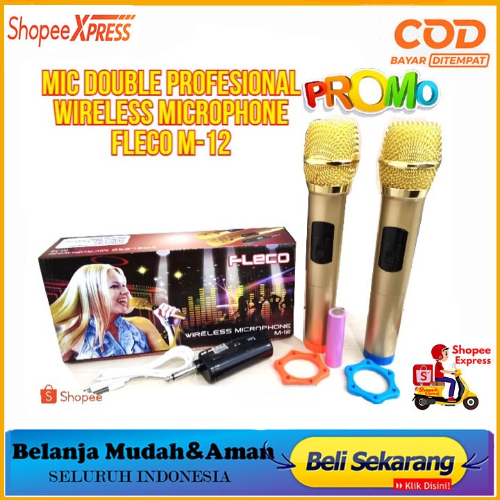 COD Microphone Profesional Wireless Mic Double FLECO M-12//Mic Wireless Double FLECO M 12//MIC KARAO