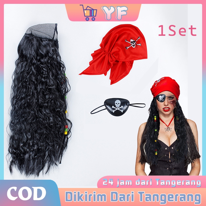 1Set Cosplay Wig Bajak Laut Eyepatch Bajak Laut Topi Bajak Laut Anak Dewasa