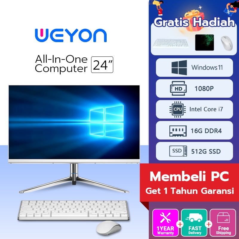 AOC Komputer All in One PC Intel N5095/I5/I7 RAM 8G+SSD 512GB Layer HD 24 inch Wireless Gratis Keybo