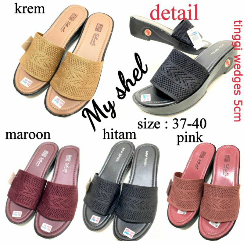 TERBARU SANDAL WEDGES WANITA MY SHEL SANDAL RAJUT TERMURAH SIZE 37-40 WARNA MAROON COKLAT TUA COKLAT