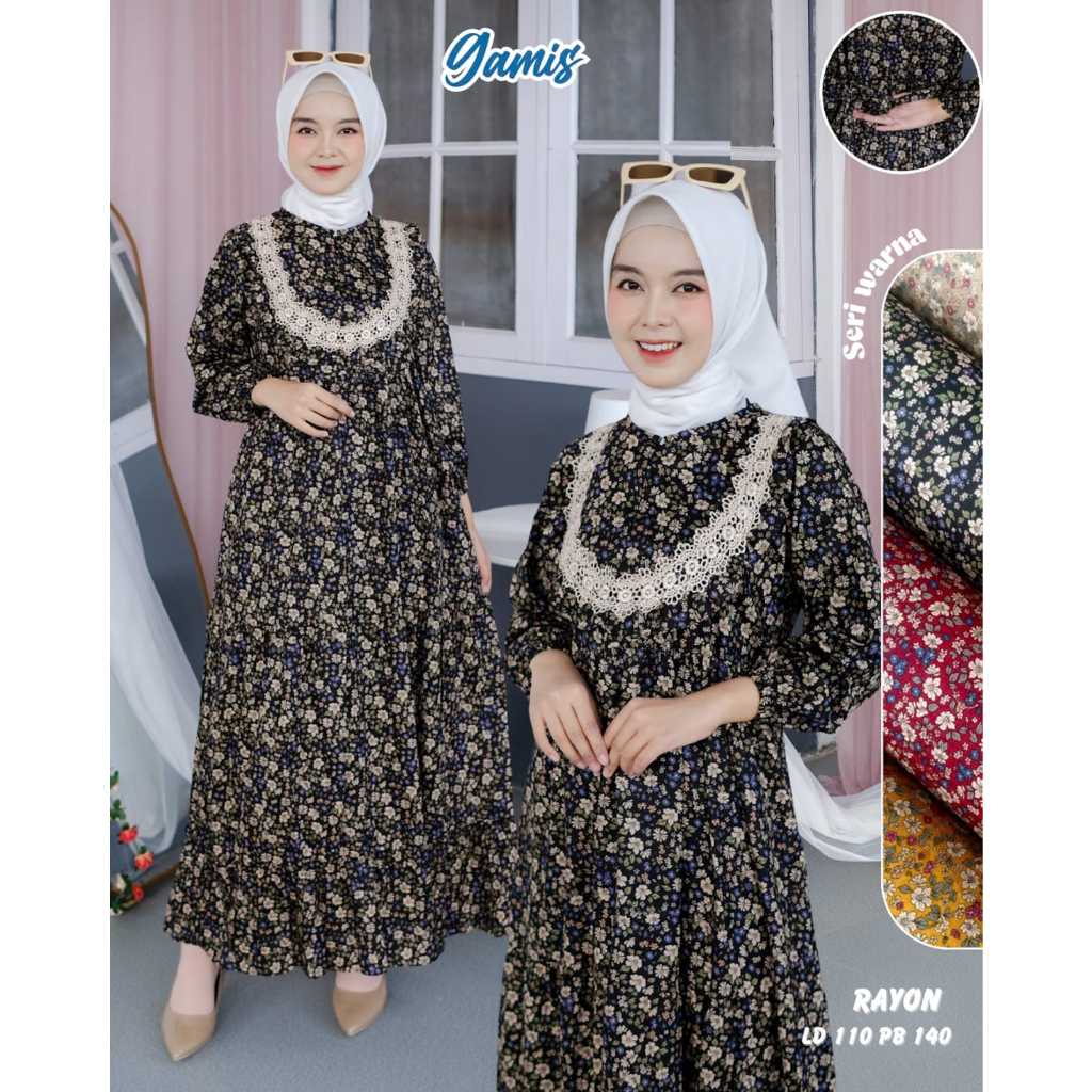 Gamis Dress Rayon Terbaru / Fashion Wanita Muslim/ Gamis rayon motif bunga kecil premium murah / Ren