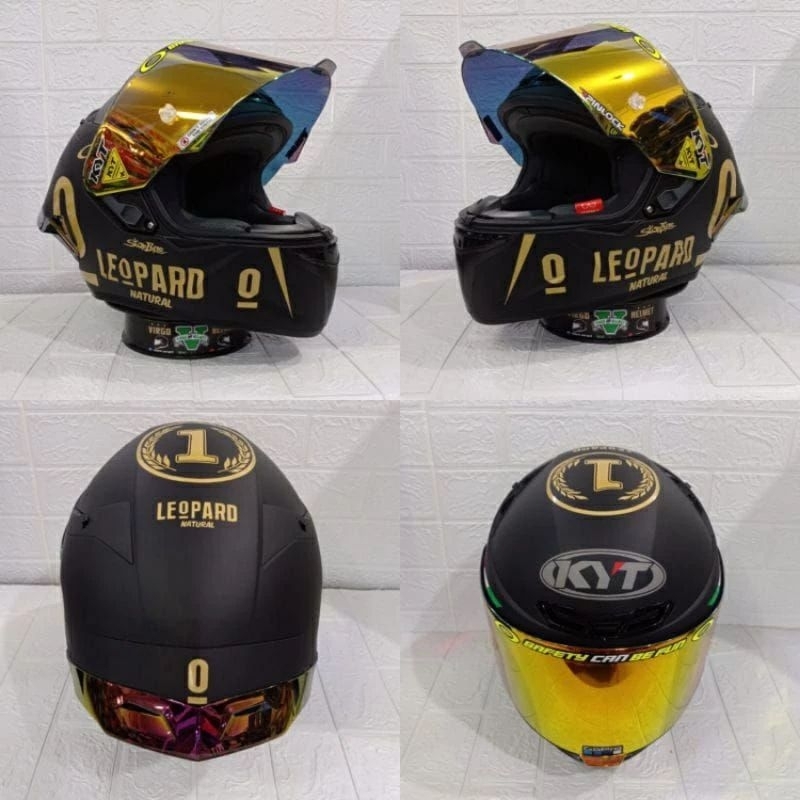 Helm Full Face KYT TT COURSE Black dof Paket Ganteng Leopard